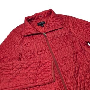 Lands' End Quilted Puffer Jacket Womens S 6-8 Red Primaloft Full Zip Lightweight